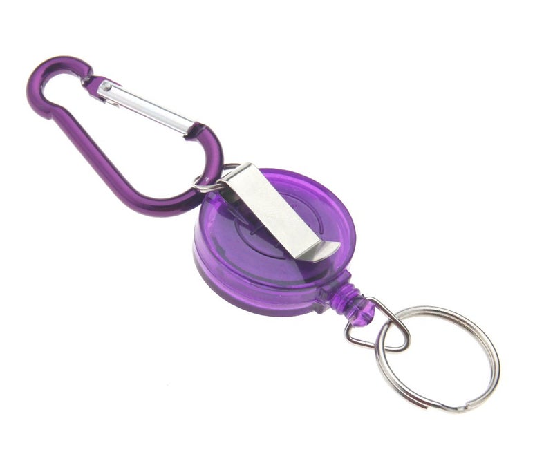Micro Traders 2 X Purple Retractable Key Chain Badge Reel Carabiner Recoil Holder Pass Id Card - Image 3